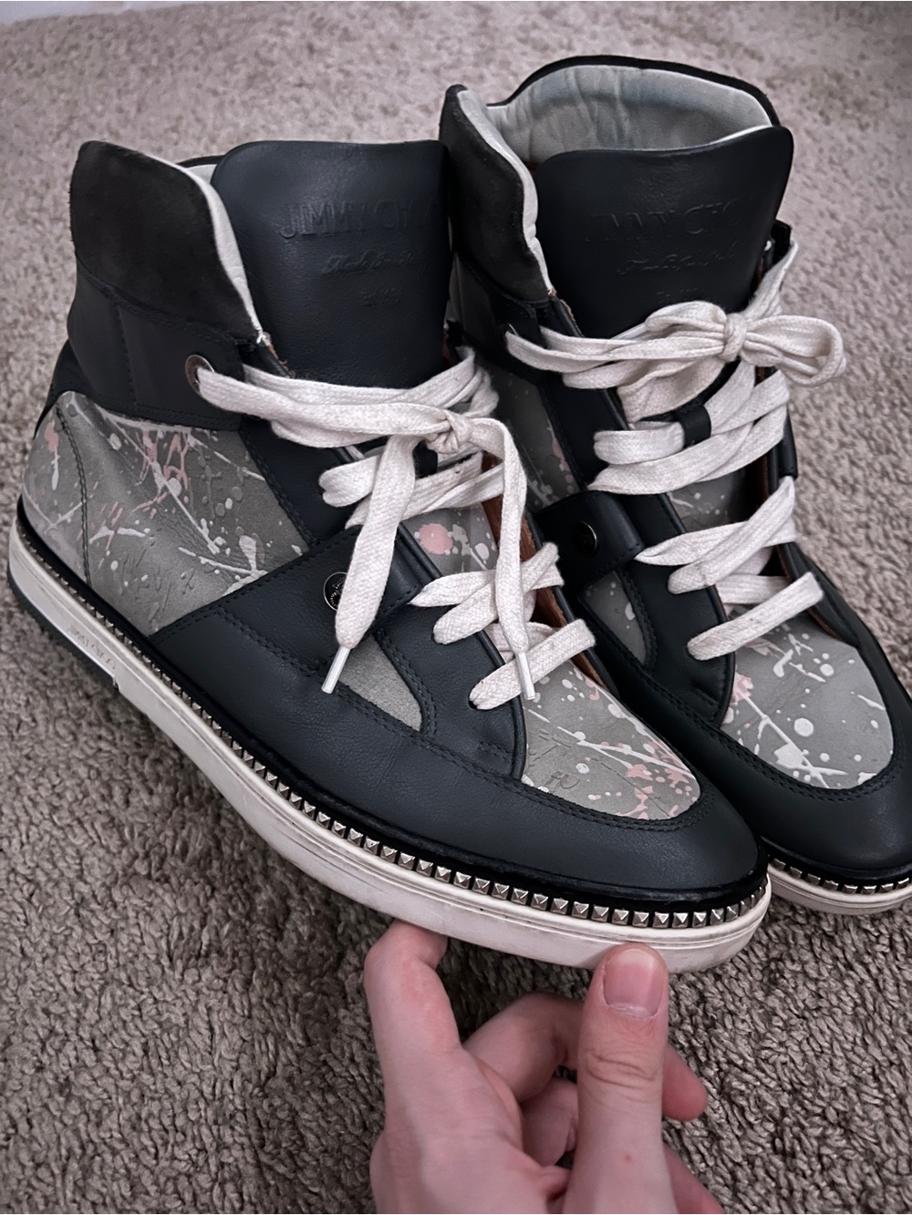 Jimmy Choo Barlowe Leather High-Top Sneakers with Paint-Splash